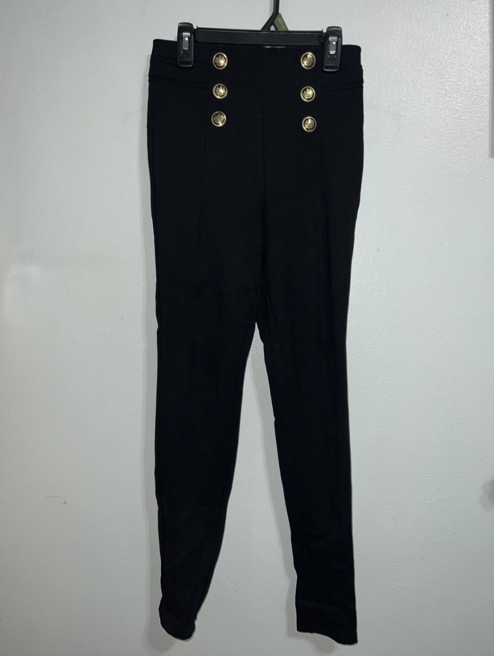 Zara Black High-Rise Ponte Pants with Gold Buttons - Picture 7 of 9